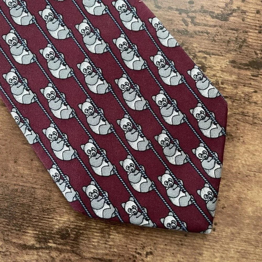 Brooks Brothers Makers Mens Vintage Silk Tie Panda Bear Animal Novelty Print Red